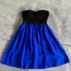 Short two tone blue black strapless dress